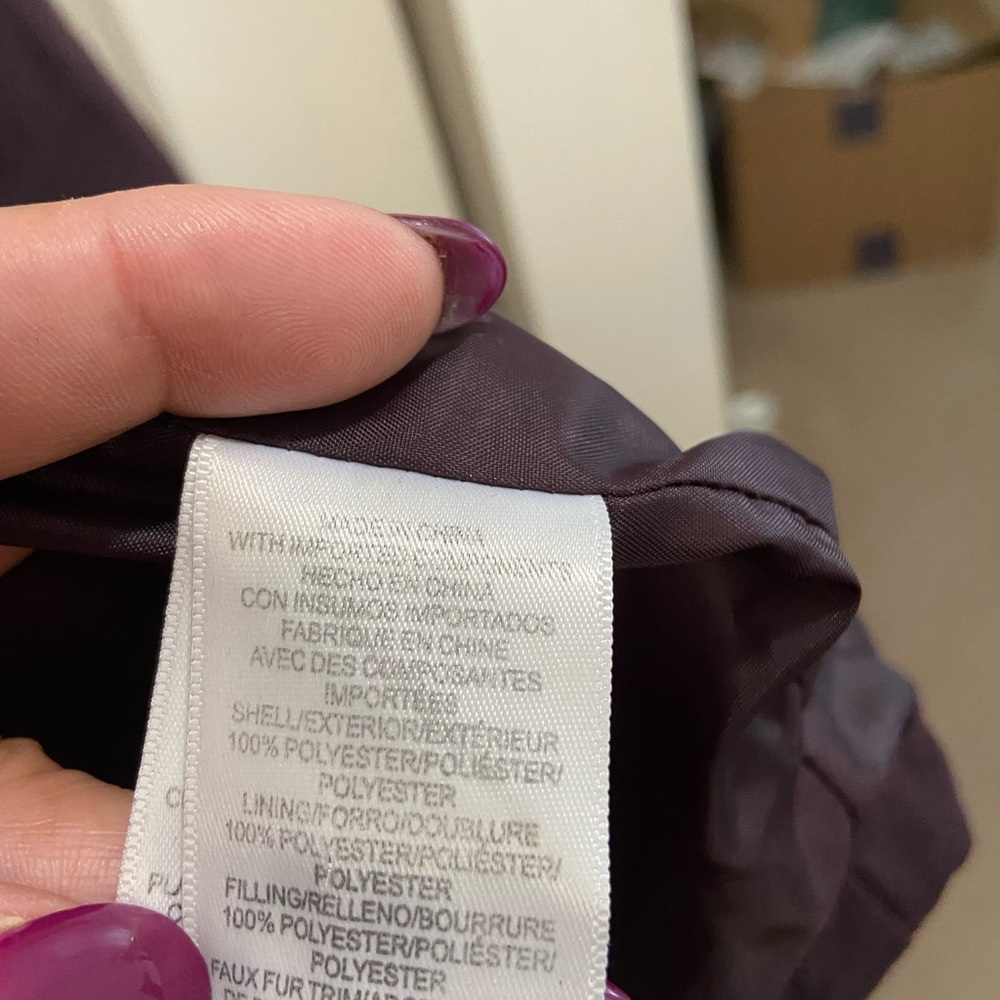 Womens Dark Purple quilted double zipper front long coat. - Picture 7 of 7